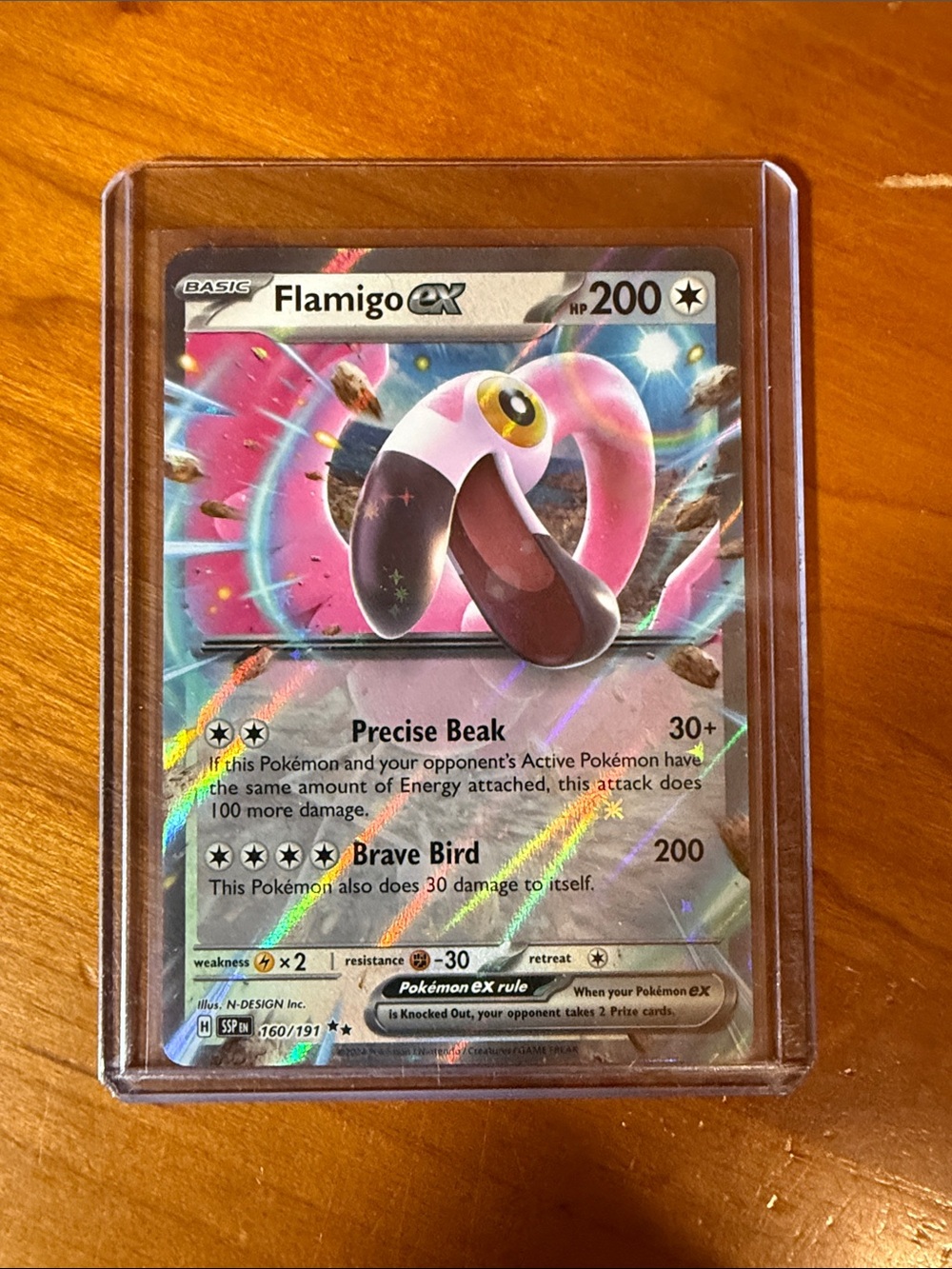 Pokemon Flamigo ex Holographic Card - Pink & Blue Art